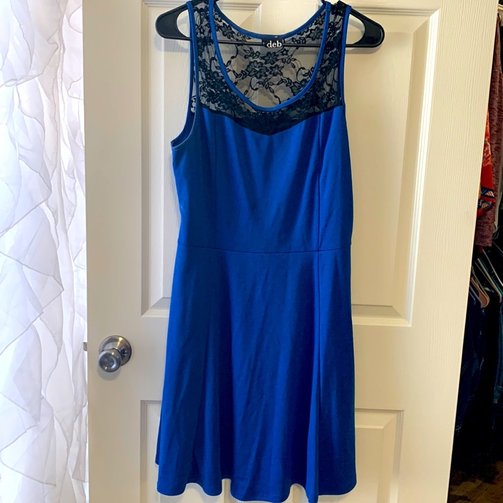 Black lace blue dress